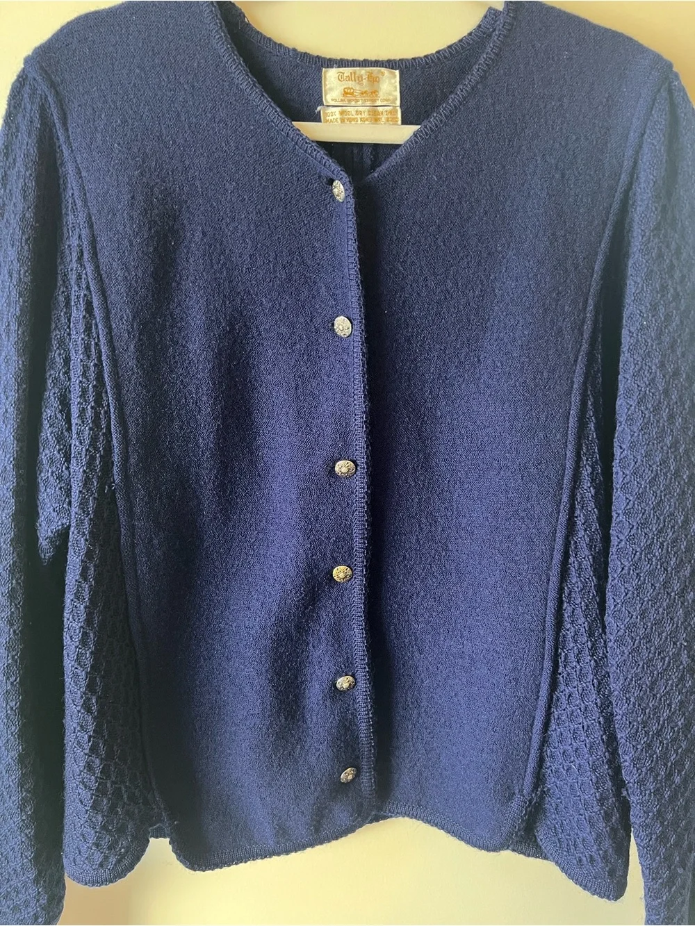 VTG Tally Ho Women’s Navy Blue 100% Boiled Wool Jacket Cardigan Large